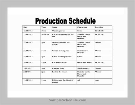 Film Production Schedule Template