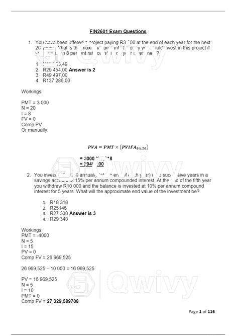 Fin2601 Exam Answer 2012 Kindle Editon