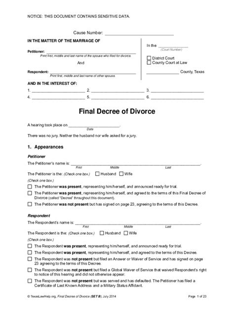 Final Divorce Decree Template