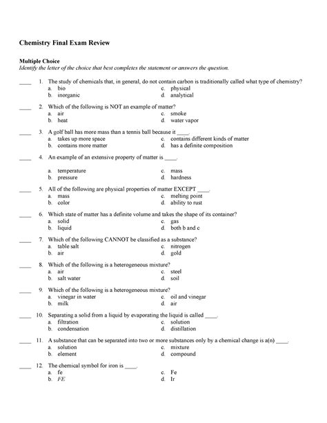 Final Exam Review Chemistry 11 Answers Reader