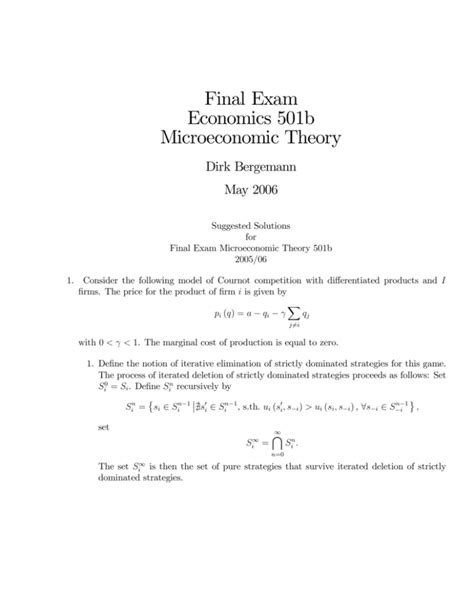 Final Exam Solution Economics 501b Microeconomic Theory Reader