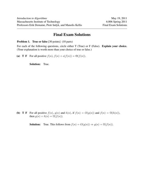 Final Exam Solutions Massachusetts Institute Of Technology Epub