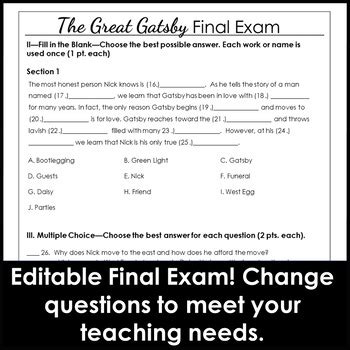 Final Exam The Great Gatsby Answer Key Doc