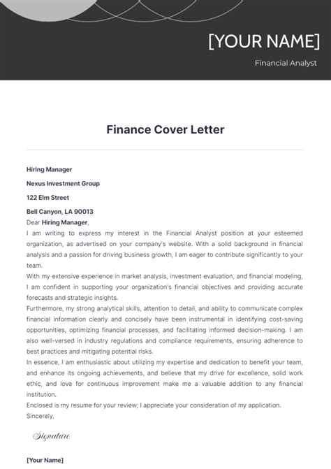Finance Cover Letter Template