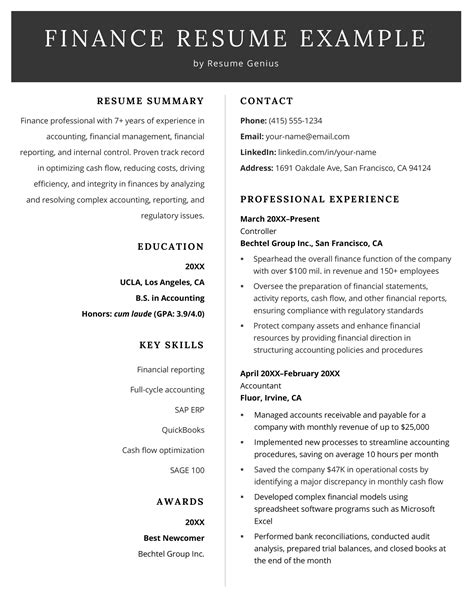 Finance Resume Template Free