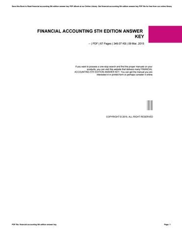 Financial Accounting 5th Edition Answer Key Kindle Editon