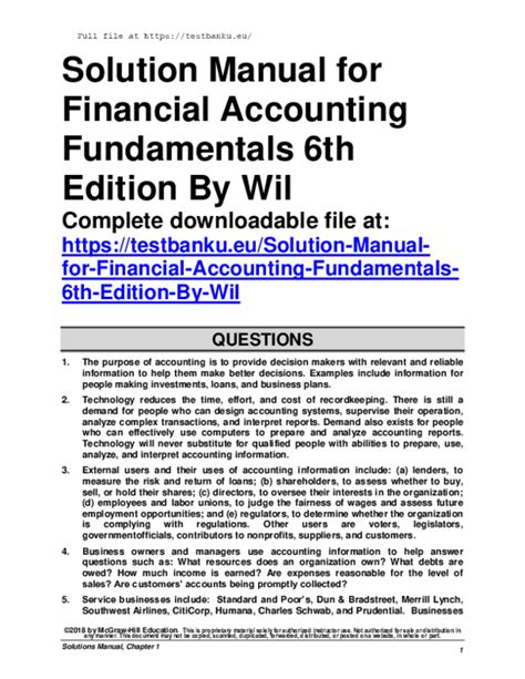 Financial Accounting 6th Edition Answer Key Download PDF
