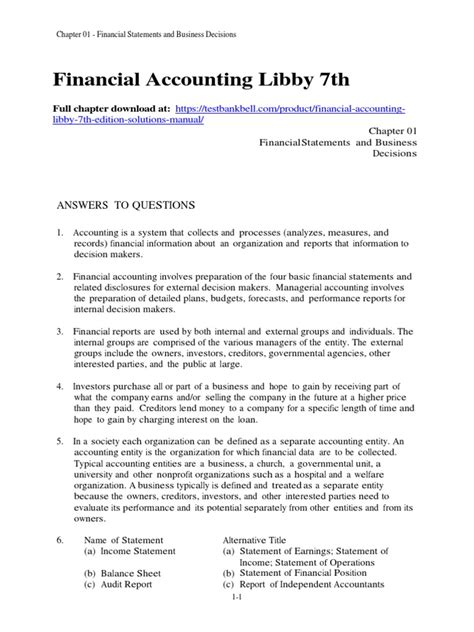 Financial Accounting Libby 7e Solution Reader