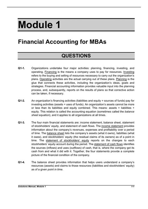 Financial Accounting Mbas Module 18 Solutions PDF