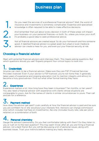 Financial Advisor Business Plan Sample PDF