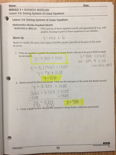 Financial Algebra Workbook Answer Key Chapter 4 Kindle Editon