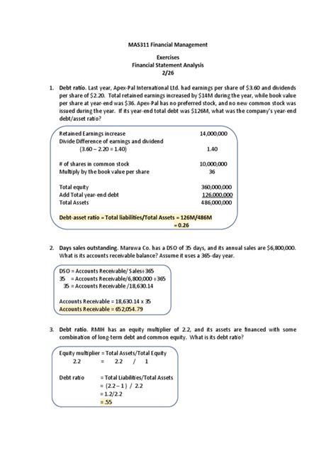 Financial Management Exercises and Solutions PDF