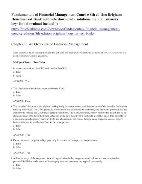 Financial Management Fundamentals Brigham Houston Answer Key Epub