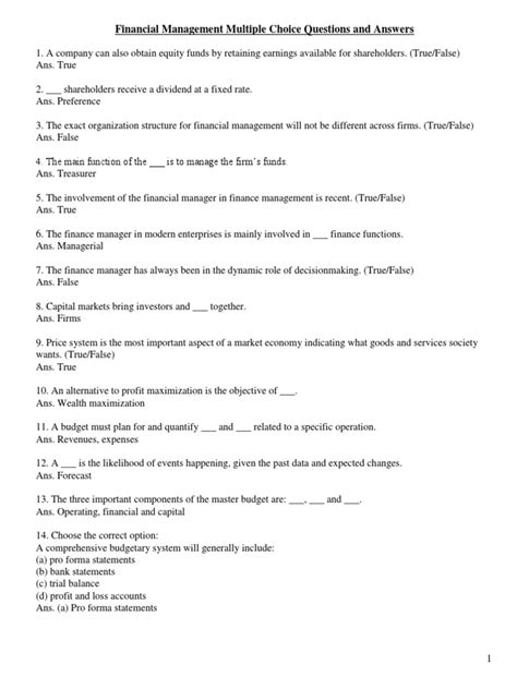 Financial Management Multiple Choice Questions Answers Doc