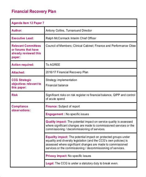 Financial Recovery Plan Template
