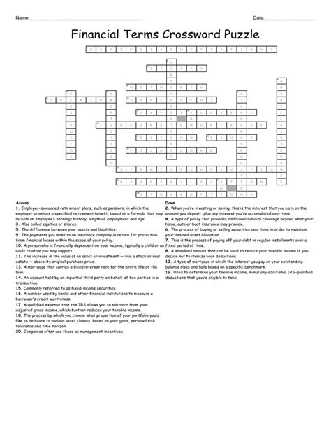 Financial Vocabulary Crossword Answers Doc