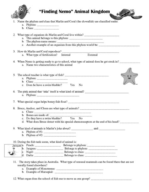 Finding Nemo Animal Kingdom Questions Answer Key PDF