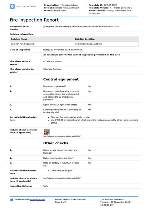 Fire Inspection Report Template