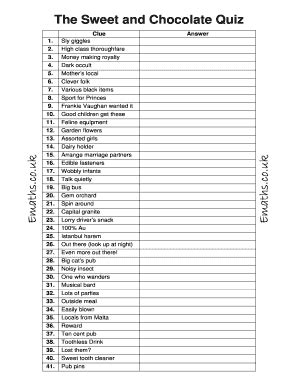 Fireside Quiz Answers Sweets And Chocolate PDF