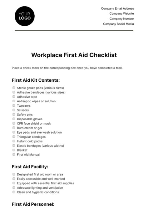 First Aid Checklist Template