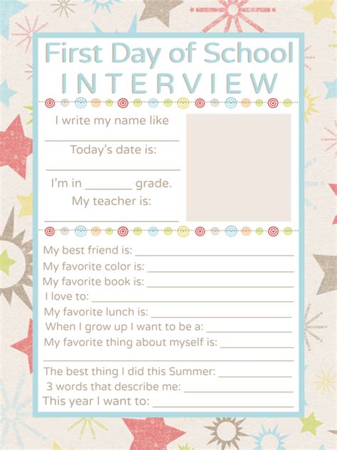 First Day Of First Grade Interview Free Printable