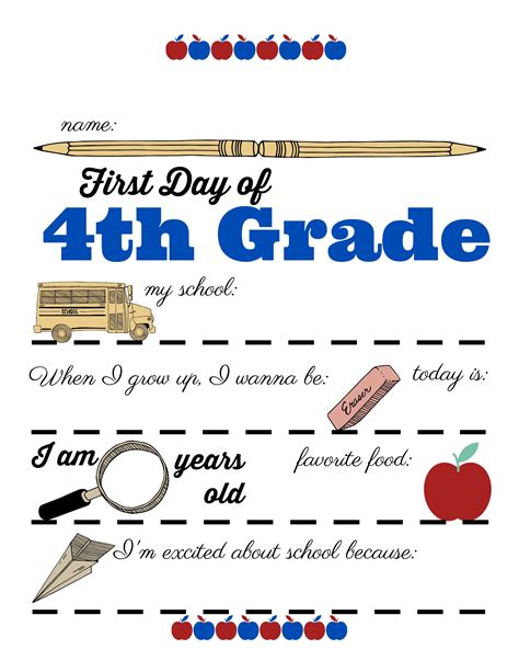 First Day Of Fourth Grade 2019 Free Printable