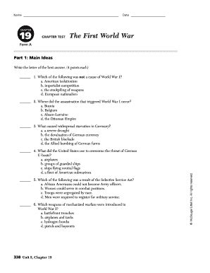 First World War Test Answers PDF