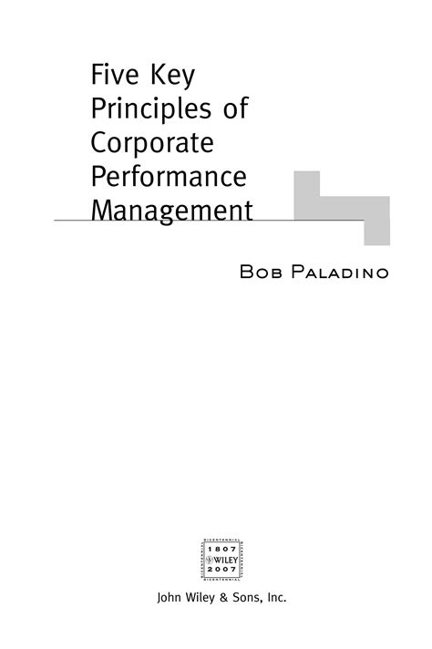 Five Key Principles of Corporate Performance Management Kindle Editon