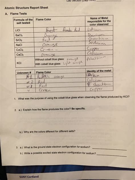 Flame Test Lab Answers Conclusion Doc