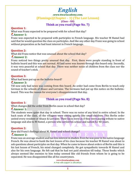 Flamingo English Class 12 Solutions Doc