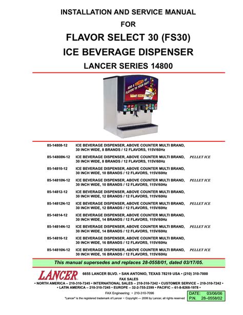 Flavor Select 30 Fs30 Ice Beverage Dispenser 100943 PDF Kindle Editon