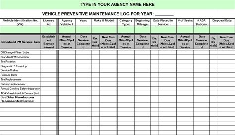Fleet Maintenance Schedule Template Excel