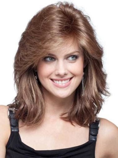 Flexibility Auburn Wavy Shoulder Length Remy Human Lace Wigs