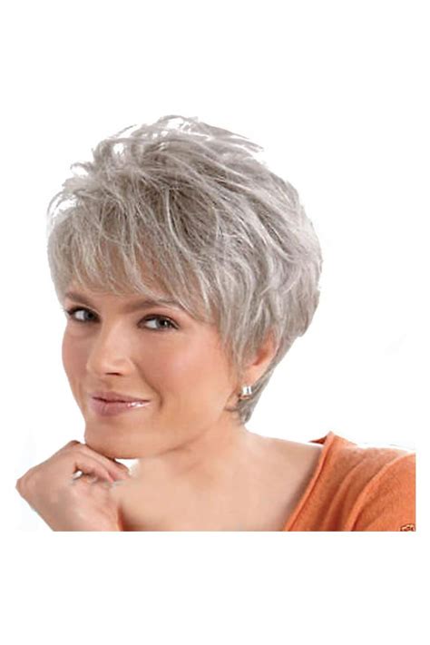 Flexibility Lace Front Cropped Synthetic Grey Wigs