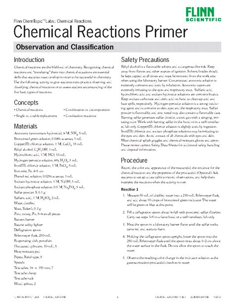 Flinn Chemtopic Lab Chemical Reaction Answer Key Kindle Editon