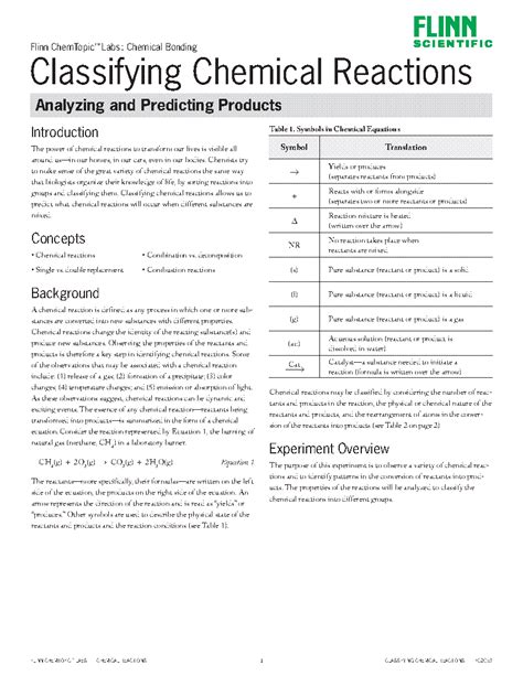 Flinn Chemtopic Labs Classifying Chemical Reactions Answers Reader
