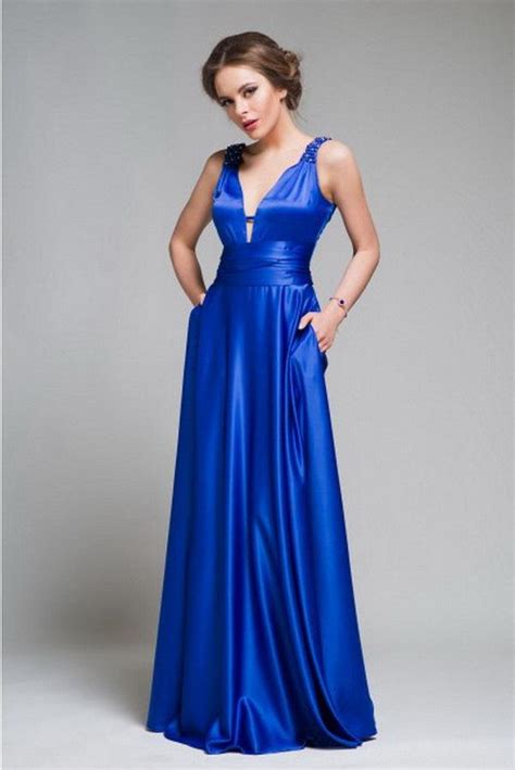 Floor-length cobalt blue gown: