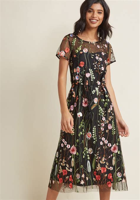 Floral Embroidered Dress: