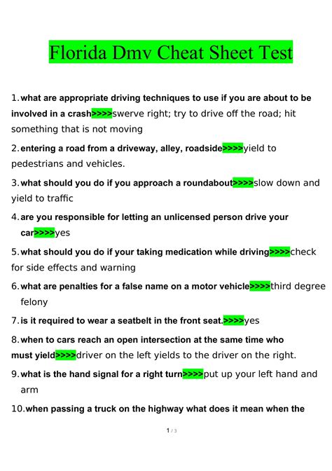 Florida Dmv Test Answers PDF