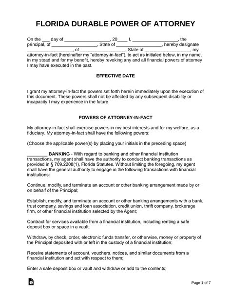 Florida Durable Power Of Attorney Form Template