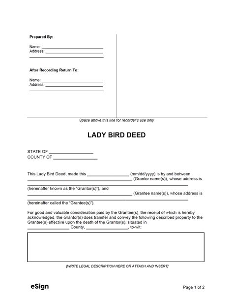 Florida Lady Bird Deed Template