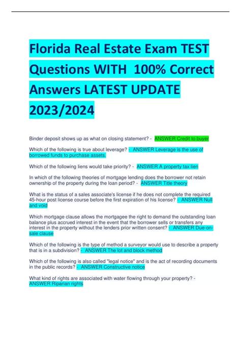 Florida Real Estate Test Answers Doc