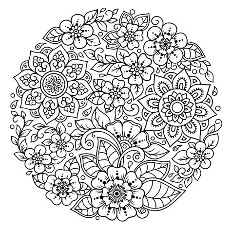 Flower Mandalas Adult Coloring Book White Background
