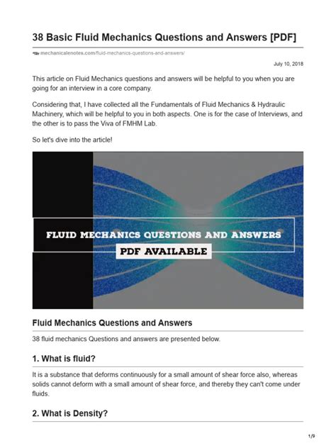 Fluid Mechanics Question Answer Reader