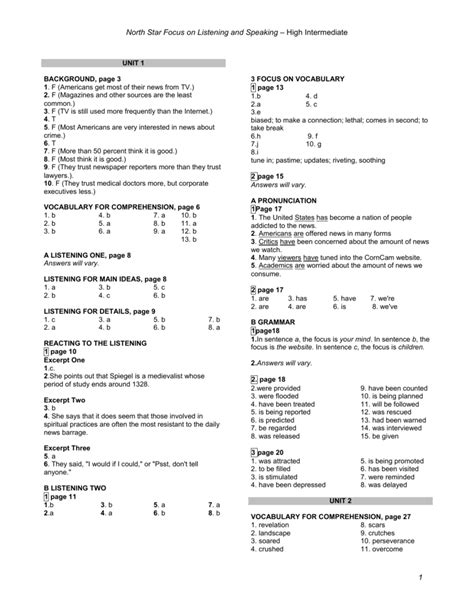 Focus On Reading1 Answer Key Reader