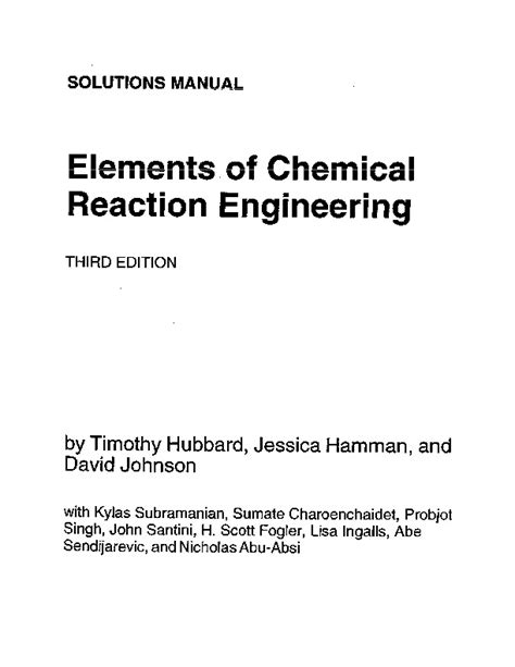 Fogler Chemical Reaction Engineering 3rd Solution Manual Reader