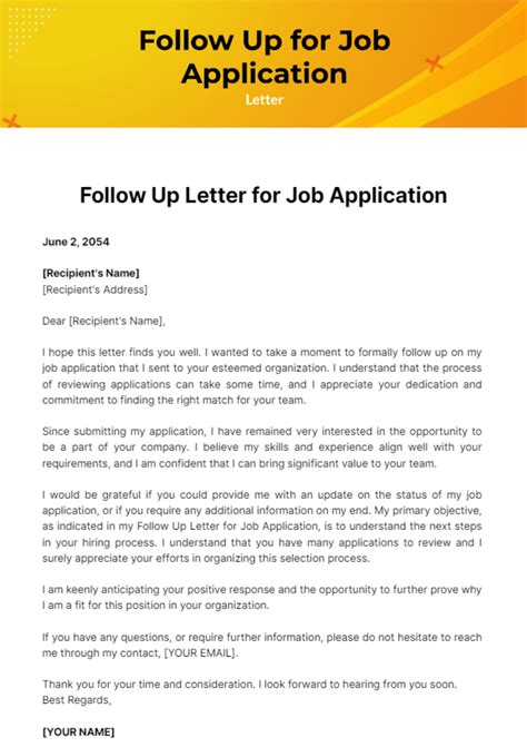 Follow Up Email Template After Application