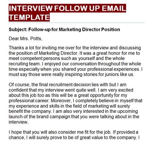 Follow Up Interview Email Template