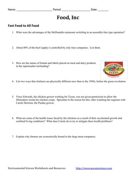 Food Inc Answer Key PDF