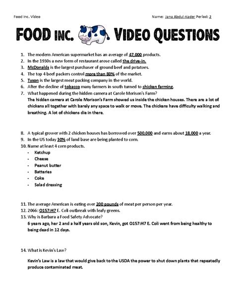 Food Inc Movie Question Answers Epub